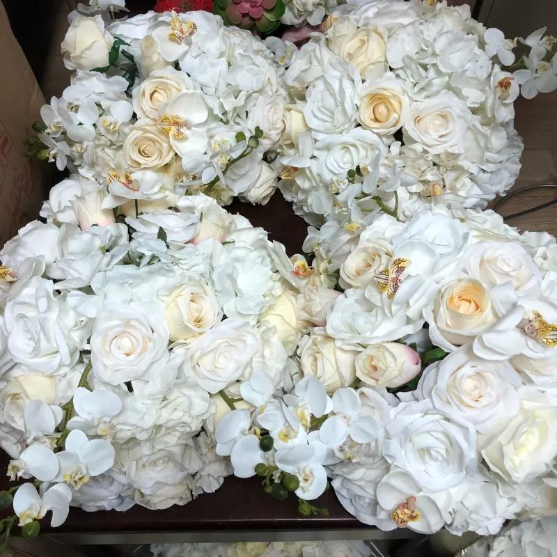 Realistic white faux lily bunch for decorative display
